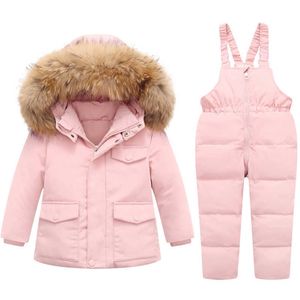 -30度の冬の子供たちのダウンセット暖かい赤ちゃんの女の子スノーシンスーツのスキースーツの厚いコートのための厚いコート