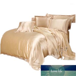 高級サテンシルク寝具セット布団カバーフラットフィットシートツインフルクイーンキングサイズ4個/ 6個のリネンセットブラック100％ゴールデン481