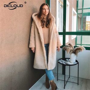 Inverno na moda Casaco com capuz jaqueta de peluche Mulheres Plus Size Oversized Loose Faux Pele Casacos grossos quentes casacos de pele de sobretudo quente 211122