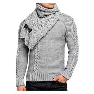 Męska jesień zimowy sweter sweter Mężczyzna Vintage Casual Neck Wrap Głowy Długi Rękaw Slim Dzianiny Sweter Znosić W Solidnym Kolorze Y0907