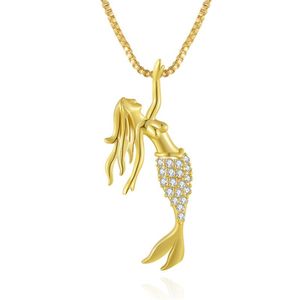 Strass Meerjungfrau Anhänger großhandel-Anhänger Halsketten YJGS Goldene Meerjungfrau Formte Halskette Zirkon Rhinestone Vintage Fairytale Ozean Frauen Modeschmuck