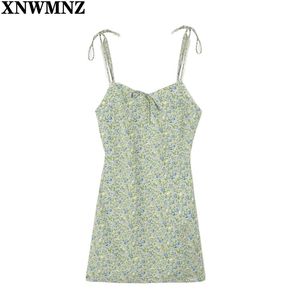 夏のドレス女性ビンテージグリーン花柄ミニレディースレトロサイドジッパーESセクシースパゲッティストラップvestidos 210520