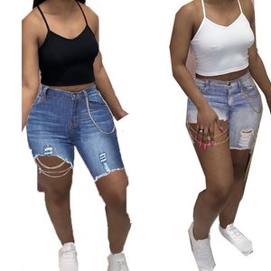 Denim Shorts Women Jeans High Waist Pencil Ripped Vintage Pocket Pant Woman Casual Jean Buttons Zipper Metal Decoration Hand Wear