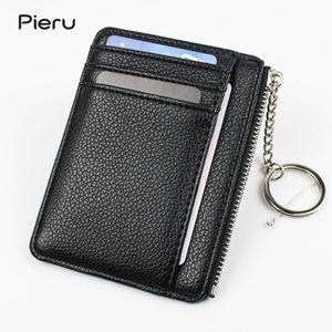 Slim Card Holder with Key Ring Coin Pocket Pocket Men's Credit Card Holders For Car Key äkta läderlakare Kort Wallet240V