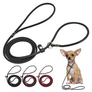 Dog Leash Leather Pet Walking Training Collar Leashes P Chain Collar Traction Rope Dog Lead For Small Dogs Puppy Chihuahua 210729