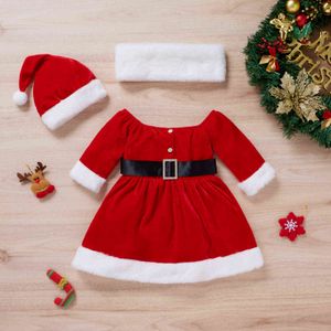 Jul baby kläder xmas klänning 3st söta toddler tjej klänning + hatt + halsduk sätter vinter nyfödda kläder 0-4y