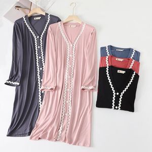 Vår sommar bomull nattklänning kvinnor nattdroppe sovkläder långärmad natt midi klänning kvinnlig nighties nightwear