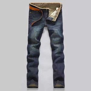 Homens Clássicos Casual Mid-Rise Denim Jeans Calças de Jeans Long Calças Confortáveis ​​Loose Fit Ajuste Novo Marca Jeans do Homem X0621