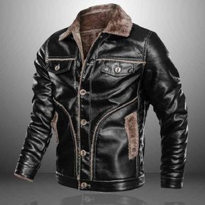 Homens de inverno Pu jaqueta retro magro fit motocicleta jaqueta de couro quente outwear alta qualidade À prova de ventos à prova de vento casacos de couro macho 210603