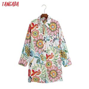 Tangada Women Vintage花のシャツプレイスーツ特大の長袖ロンパースレディースカジュアルシックジャンプスーツ6Z102 210609