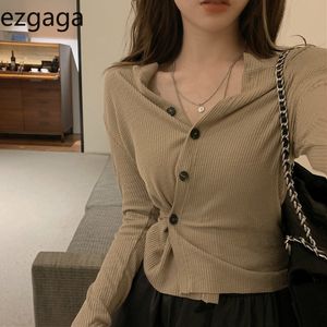 Ezgaga Cardigan lavorato a maglia corto Autunno Inverno Coreano Slim Solid Thin Ladies Top Maglione a maniche lunghe Sexy Elegante 210430