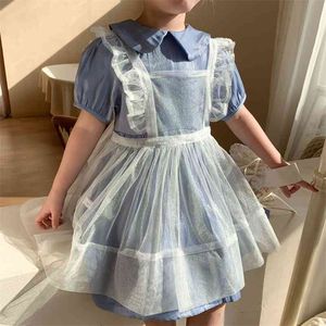 夏の女の子2本のドレスのドレスのセットのためのフリルのパーティーメイド王女衣装衣料卸売210529