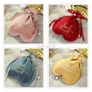 Present Wrap Heart Flannel Chocolate Cookie Candy Bag Christmas Velvet Väskor Bröllop Favoriter Presenter Party Decoration Tillbehör ee