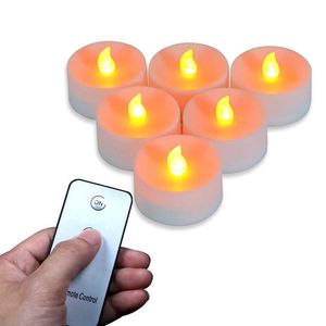 Paket med 6 LED-teflampor med fjärrkontroll, AAA-batteri drivs flameless flimrande tealight ljus med timer, för bröllop DEC H0909