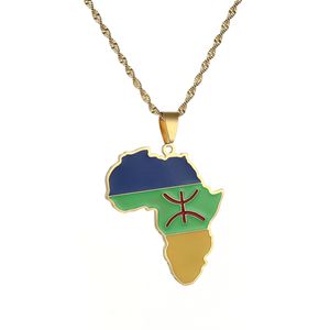 Berbers Africa Map Pendant Necklaces African Berber Flag Jewelry For Women Men