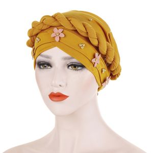 Women Beanie Caps Hair Care Islamic Head Scarf Milk Silk Muslim Hijab Beads Braid Wrap Stretch Turban Hat Chemo Cap