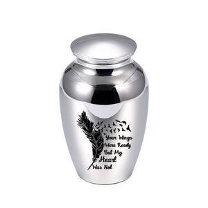 Cremation jewelry urn for human ashes pendant keepsake seagull feather ashes holder aluminum alloy ashes jar-Your wings were ready but my heart was not