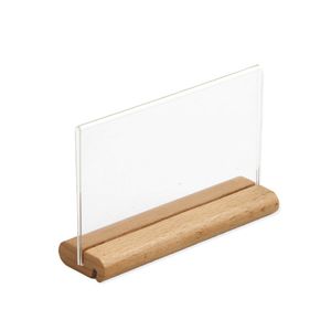 Nome Display per carte a forma di T Pannello acrilico Tavolo in legno Porta cartellini per menu Prezzo Cartellini per etichette Porta etichette