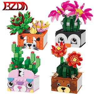 Stad mini krukväxter växt pott byggstenar succulent kaktus färska blommor växter skrivbord ornament modell tegel barn leksaker q0823