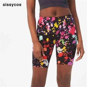 Tie Dye Drukowane Rowerzysta Krótkie Legginsy Dla Kobiet Artystyczny Splash Summer Fitness Elastyczne Szczotkowane Miękkie Miękkie Trening Push Up Spodnie 210925