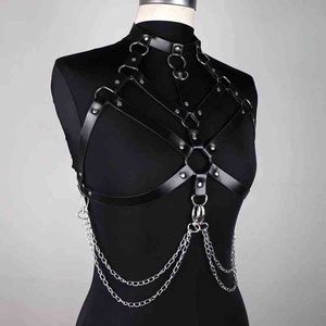 NXY Bondage Sex Zabawki dla par Kobiety PU Leather Harnas Belt BDSM Body Gothic Chain Decoration Harajuku Punk Rave Party Club Para Gry 1211