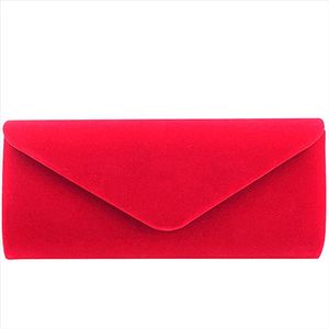 Envolvente rojo hombro fiesta sólido bolsas de noche bolso de embrague elegante gamuza terciopelo bolso de fiesta boda mujer niña qoags