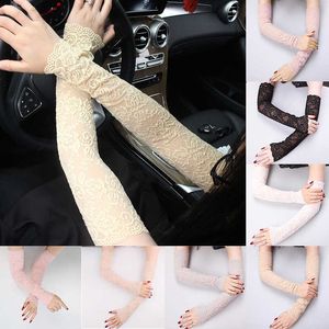 Kvinnor Sexiga Lång Lace Handskar Sunscreen Lace Arm Sleeve Lady Fingerless Gloves Sommar Elastiska Ärm Mittar Kör Handskar Y0827