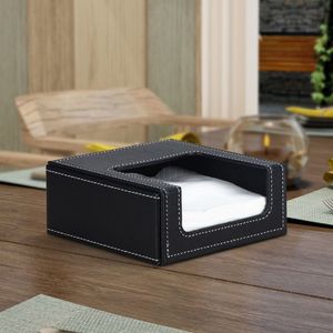 PU Leather Square Cocktail Napkin Holder Paper Serviette Dispenser Tissue Box Bar Caddy for Dining Table Hotel Office Home Decor 210326