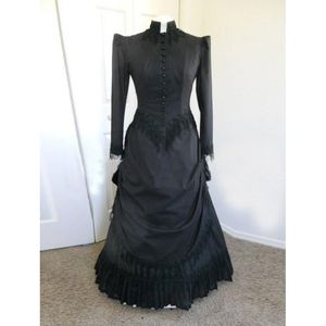 Casual Klänningar 2021 Svart Långärmad Klassisk Gotisk Victorian Party Dress 18th Century Bomull BOLDBELL CHOWNS Theatre Clothing