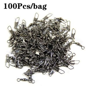 Fishing Hooks 100Pcs Bearing Swivel Pin Connector With Interlock Snap Size 6#-14# Brass Barrel Rolling Solid Ring Fishhook Lure Tools