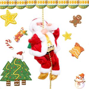 Corda operada por bateria de decorações de Natal escalada Santa Claus musical brinquedos para árvore pendurado ornamento de ornamento x-mas