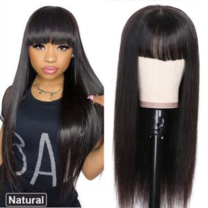 Peruvian Machine Made Straight Human Hair Wig With Bangs Natural Color Remy Hair Wigs for Women
