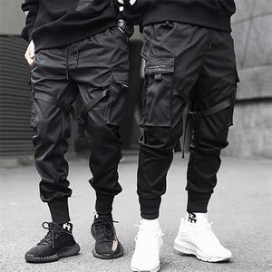 Lecible Hip Hop Cargo Pantsリボン男性黒街路壁原宿Techware Tackuku Techwearの戦術パンツズボンハーレムジョガーズスウェットパンツPunk 211112