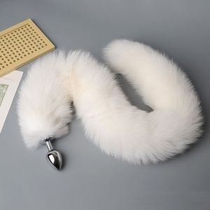 70cm/27.5"-White Real Fox Fur Tail Plug Funny Adult Sex Sweet Games Costume Party Cosplay Toys