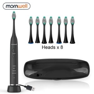 Escova de dentes elétrica USB Indutivo Carregamento Sonic Adultos Toothbrush Black 8 Pincel Cabeças Caixa de Viagem 220224