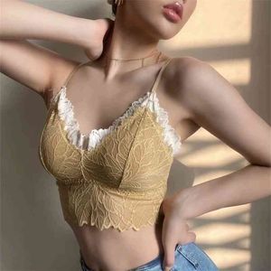 Sexy Woman Lace V Neck Short Camisole Spring Fashion Ladies Slim Stretchy Backless Vest Female Sweet Patchwork Tank 210515