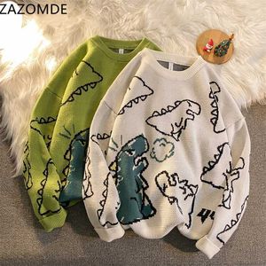 ZAZOMDE Harajuku Mode Gestrickte Frauen Mann Pullover Niedlichen Cartoon Dinosaurier Pullover Pullover Mode Streetwear Jumper Pull 211008