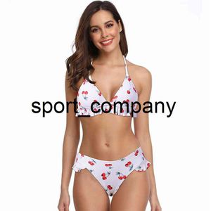 Bikini Badeanzug Frauen Rüschen Bademode Kirsche Badeanzüge Frau 2021 Bandage Bodysuit Bademode Plus Größe Zwei Stück Set Biquini