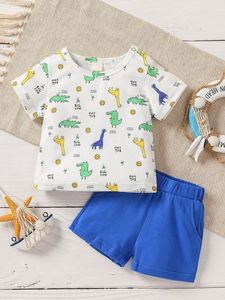 Baby Cartoon And Letter Graphic Tee & Shorts SHE01