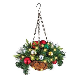 Juldekorationer Konstgjord boll Hängande korg Dekorerad med Pine Cones Lights String 2022 Holiday Snow Decoration