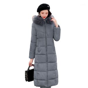 das mulheres para baixo Parkas X-Long Jacket Mulher Elegante Parka com capuz de algodão acolchoado 2021 Casaco de Inverno mulheres neve Quente Casual Magro Overcoat Plus Size