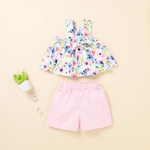 Meninas bebê crianças roupas de verão 2 peças conjuntos doce floral camisole colete tops cor-de-rosa shorts crianças toddler roupa 3m-3y roupas