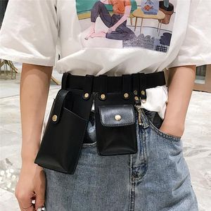 Punk Style Dual Pouch Women Belt Bag Keychain PU Leather Waist Bags Fashion Fanny Pack Letter Print Design Stylish