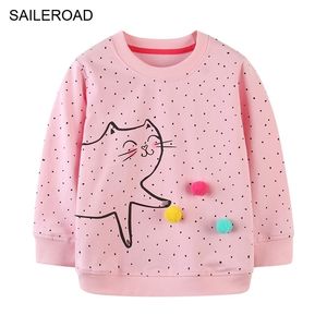 Saileroad meninas meninas moletons animais gatos bebê hoodies outono infantil crianças roupas rosa cores 211111
