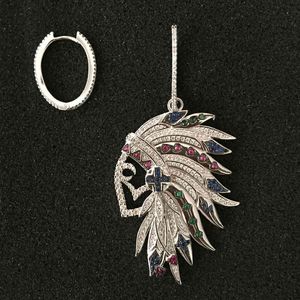 UMGODLY Luxury Brand Asymmetry Indian Tribe Earrings Colorful Cubic Zirconia Feather Fashion Jewelry May Arrival