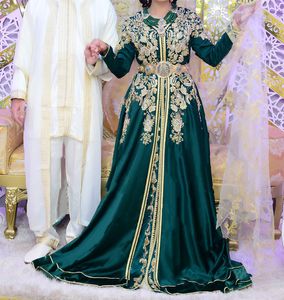 Elegant Emerald Green Moroccan Kaftan Evening Dresses Arab Dubai Mariage Dressed Beads Traditional Islamic Muslim Special Occasion Gowns Prom Dress For Women 2022