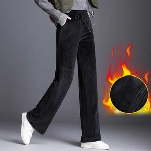 vintage winter warm fleece thick women's pants female high waist wide leg capris for women trousers woman Plus size 210608