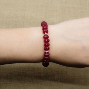 Zroszony nici vintage klasyczna kamień naturalny biżuteria Ręcznie robione proste głębokie czerwone rubiny z koralikami bransoletki