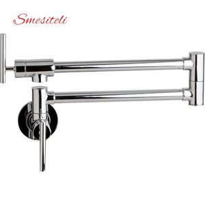 Kitchen Mixer Sink Tap Chrome Matte Black Brushed Nickel Wall Mounted Pot Filler Faucet with 24" Double Jointed Swinging Spout 211108