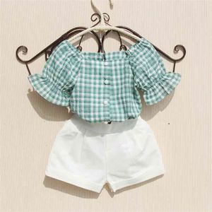 Ankunft Mädchen Sommer Blusen Lässige Baumwolle Kinder Kariertes Hemd Kleinkind Button-Down-Shirts Rüschen Kleidung 8 bis 12 14Y 210622
